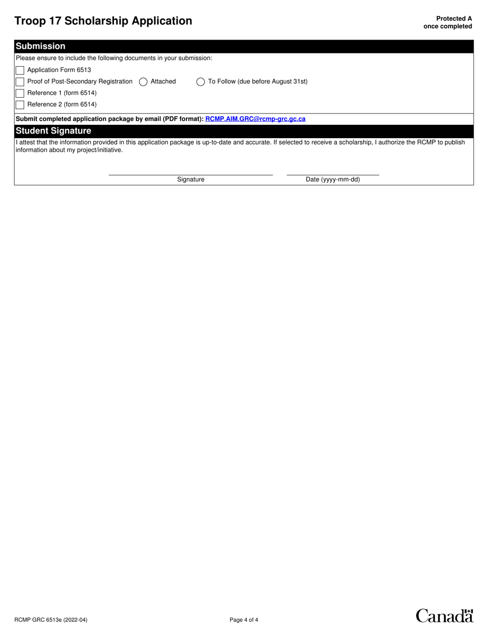 Form RCMP GRC6513 Troop 17 Scholarship Application - Canada, Page 5