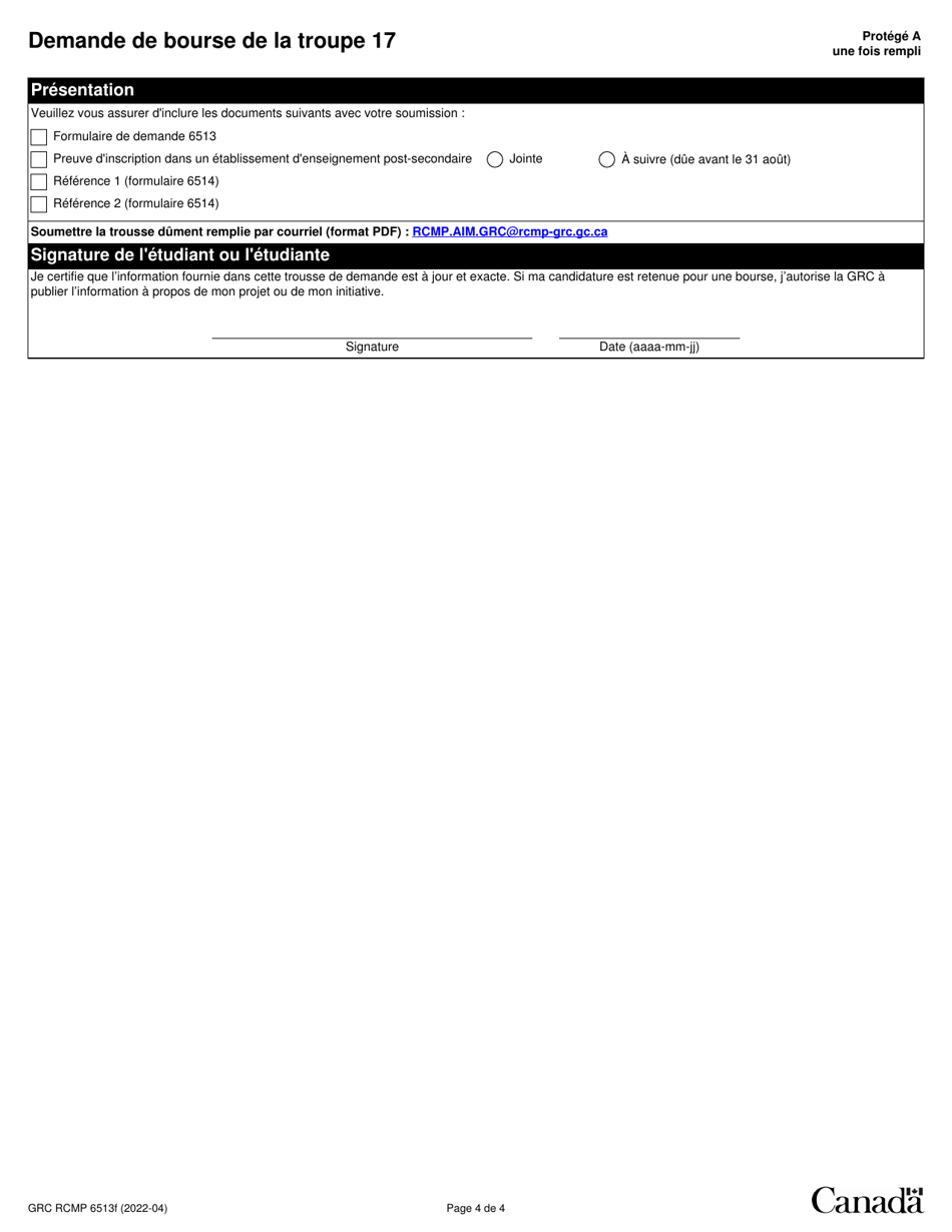 Forme GRC RCMP6513 Demande De Bourse De La Troupe 17 - Canada (French), Page 5
