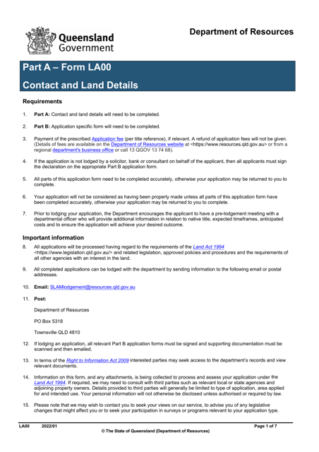 Form LA00 Part A  Printable Pdf