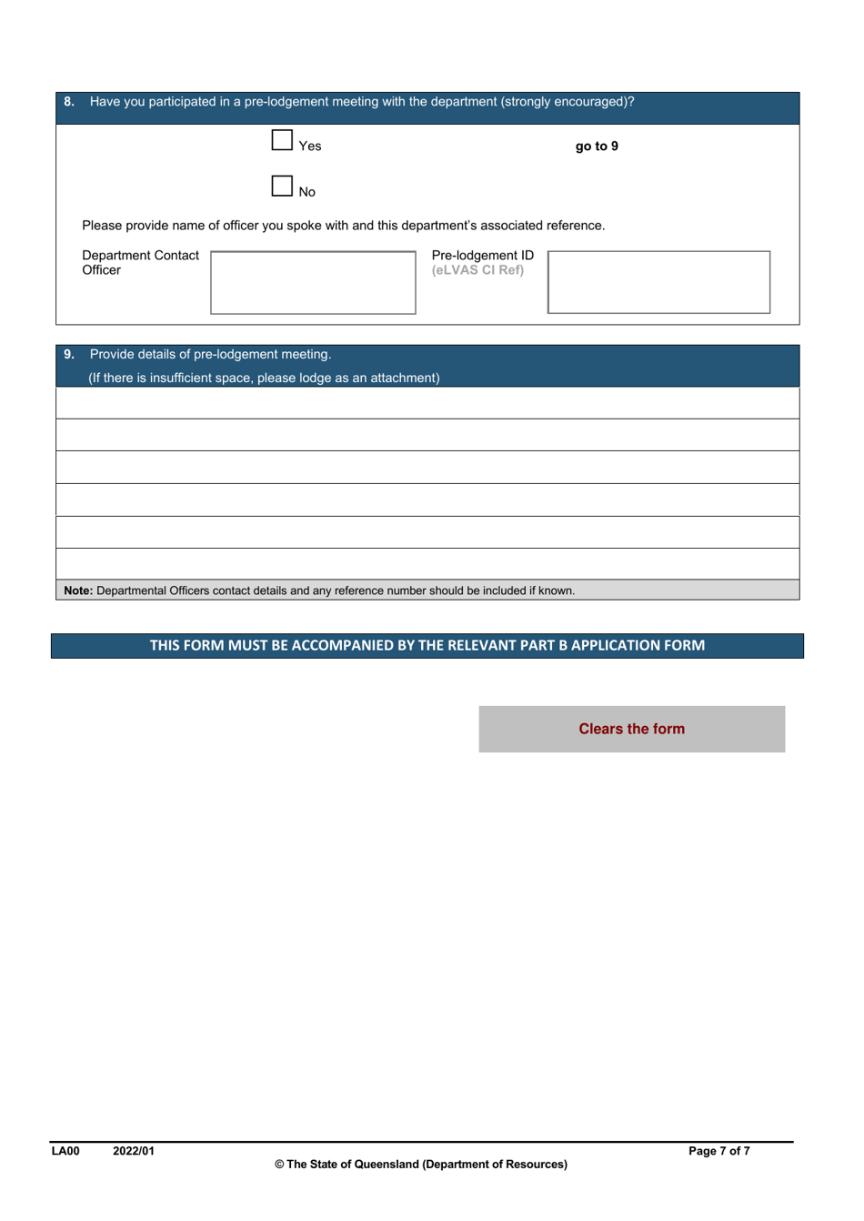 Form LA00 Part A Contact and Land Details - Queensland, Australia, Page 7