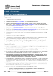 Form LA03 Part B Permit to Occupy Application - Queensland, Australia
