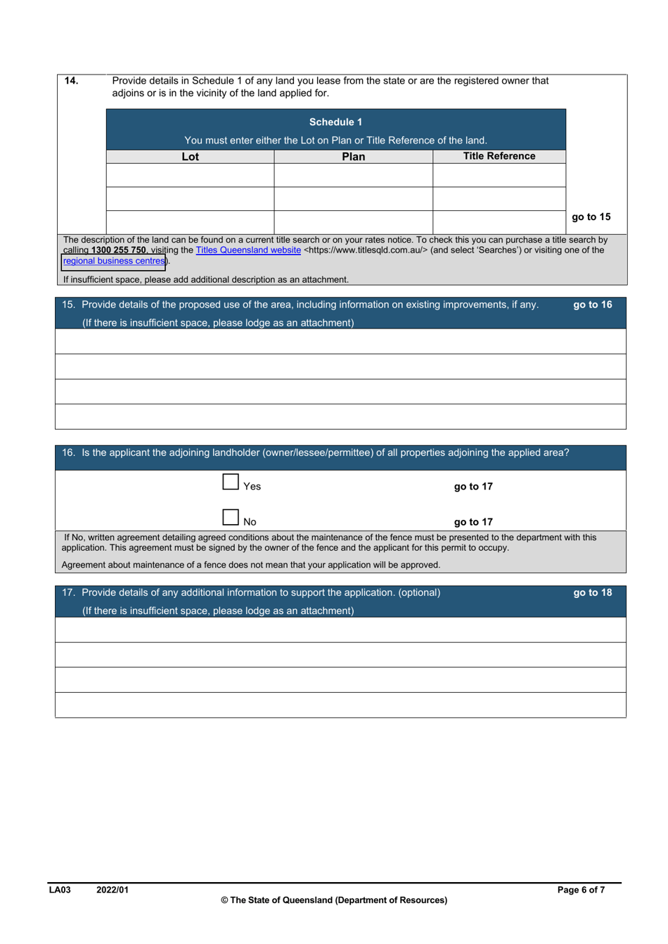 Form LA03 Part B Permit to Occupy Application - Queensland, Australia, Page 6