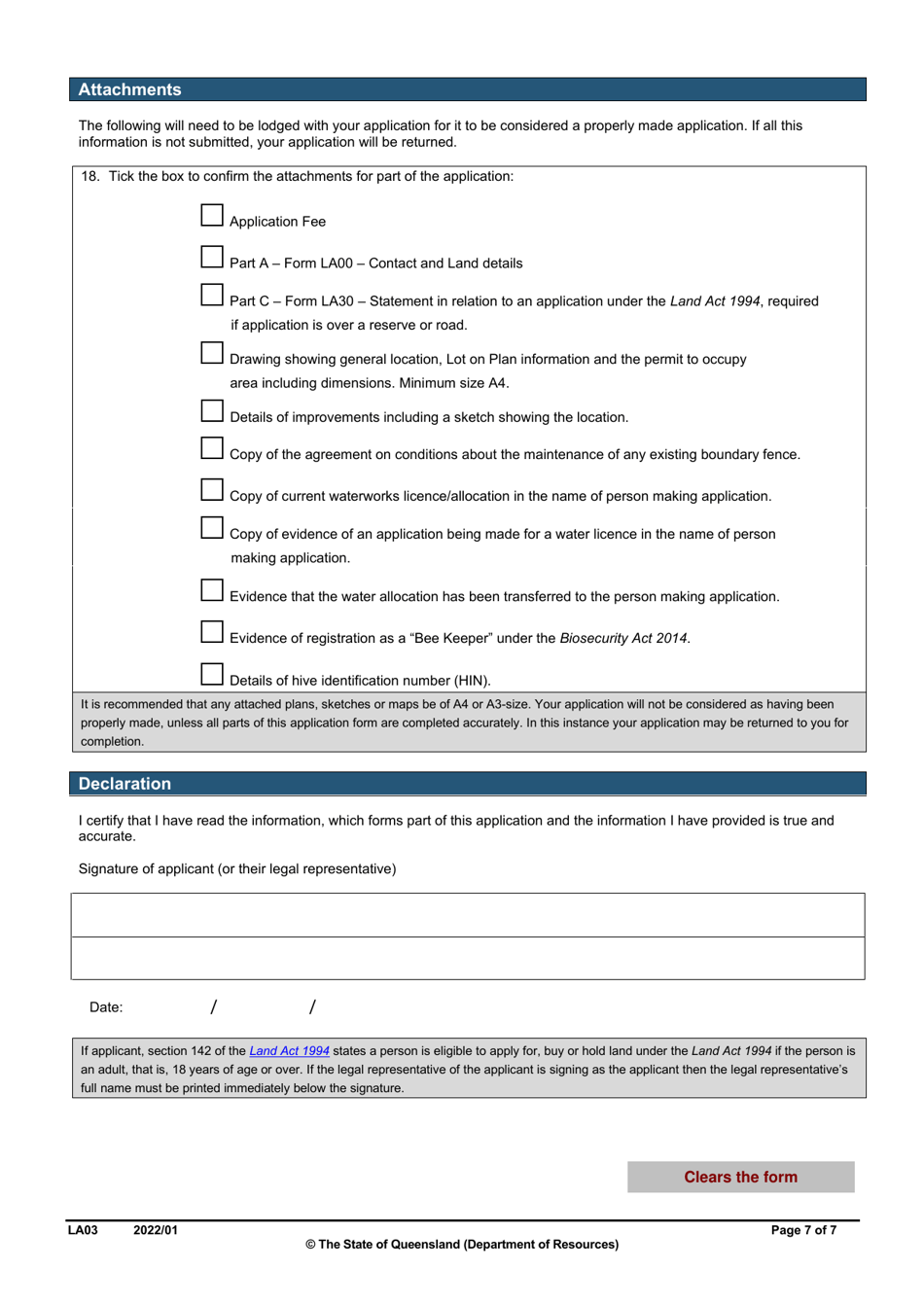 Form LA03 Part B Permit to Occupy Application - Queensland, Australia, Page 7