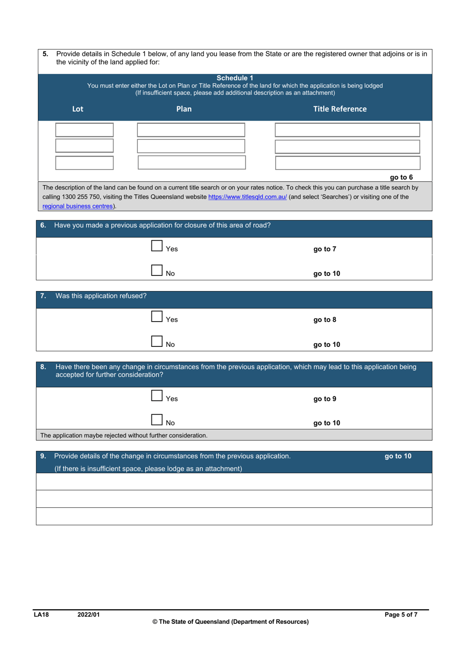 Form LA18 Part B Road Closure Application - Queensland, Australia, Page 5