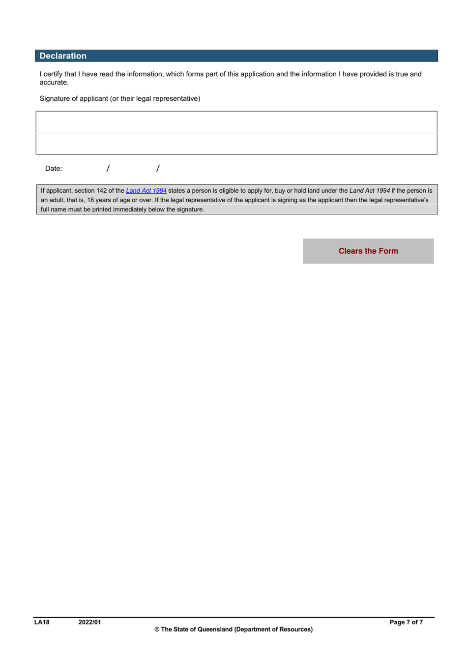 Form LA18 Part B Road Closure Application - Queensland, Australia, Page 7