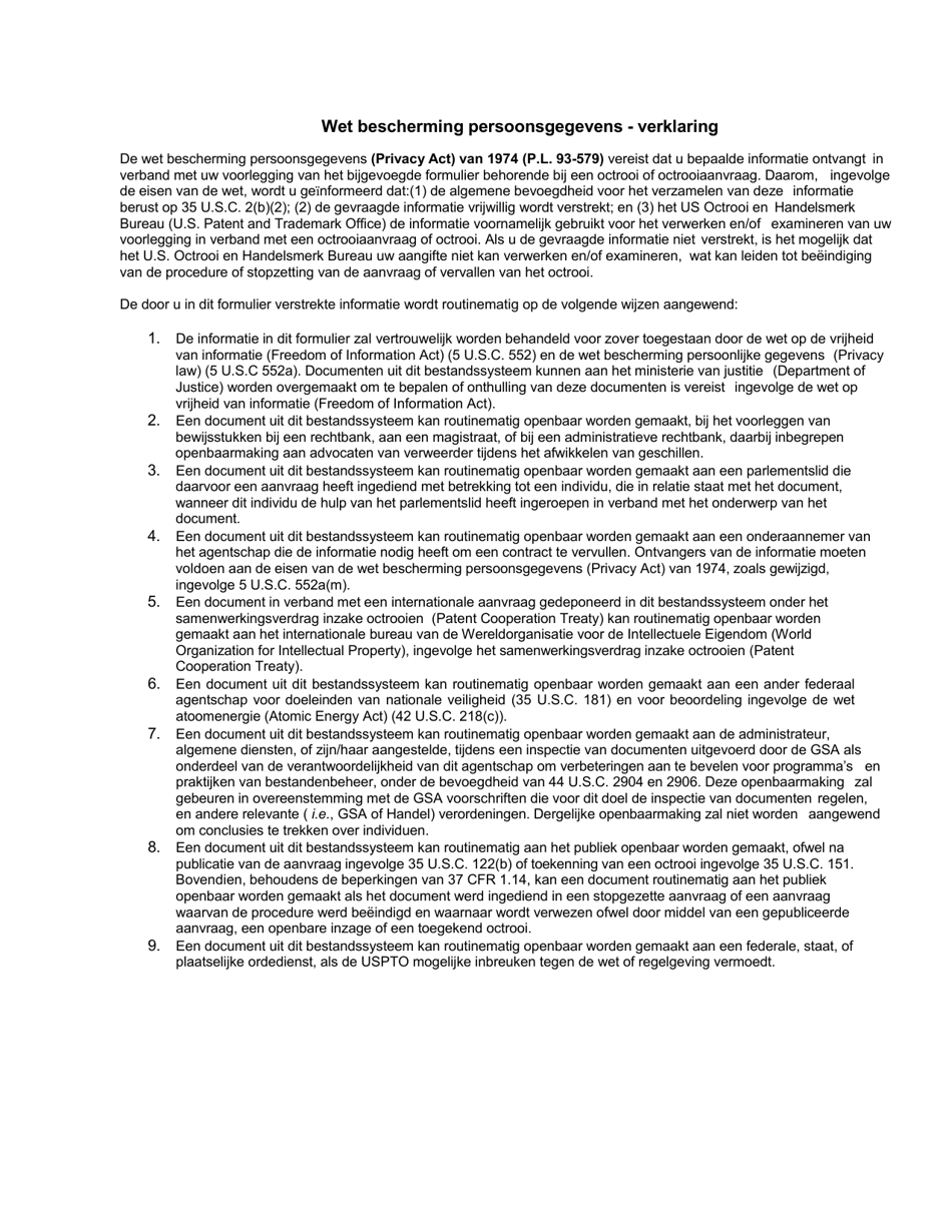 Form PTO / AIA / 02 Substitute Statement in Lieu of an Oath or Declaration for Utility or Design Patent Application (35 U.s.c. 115(D) and 37 Cfr 1.64) (English / Dutch), Page 4