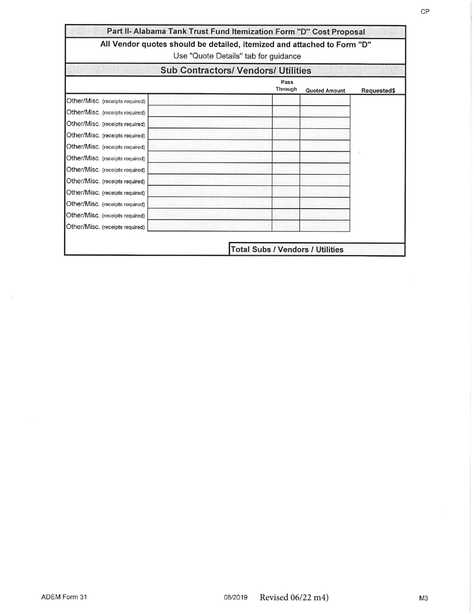 ADEM Form 31 Alabama Tank Trust Fund Cost Proposal - Alabama, Page 12
