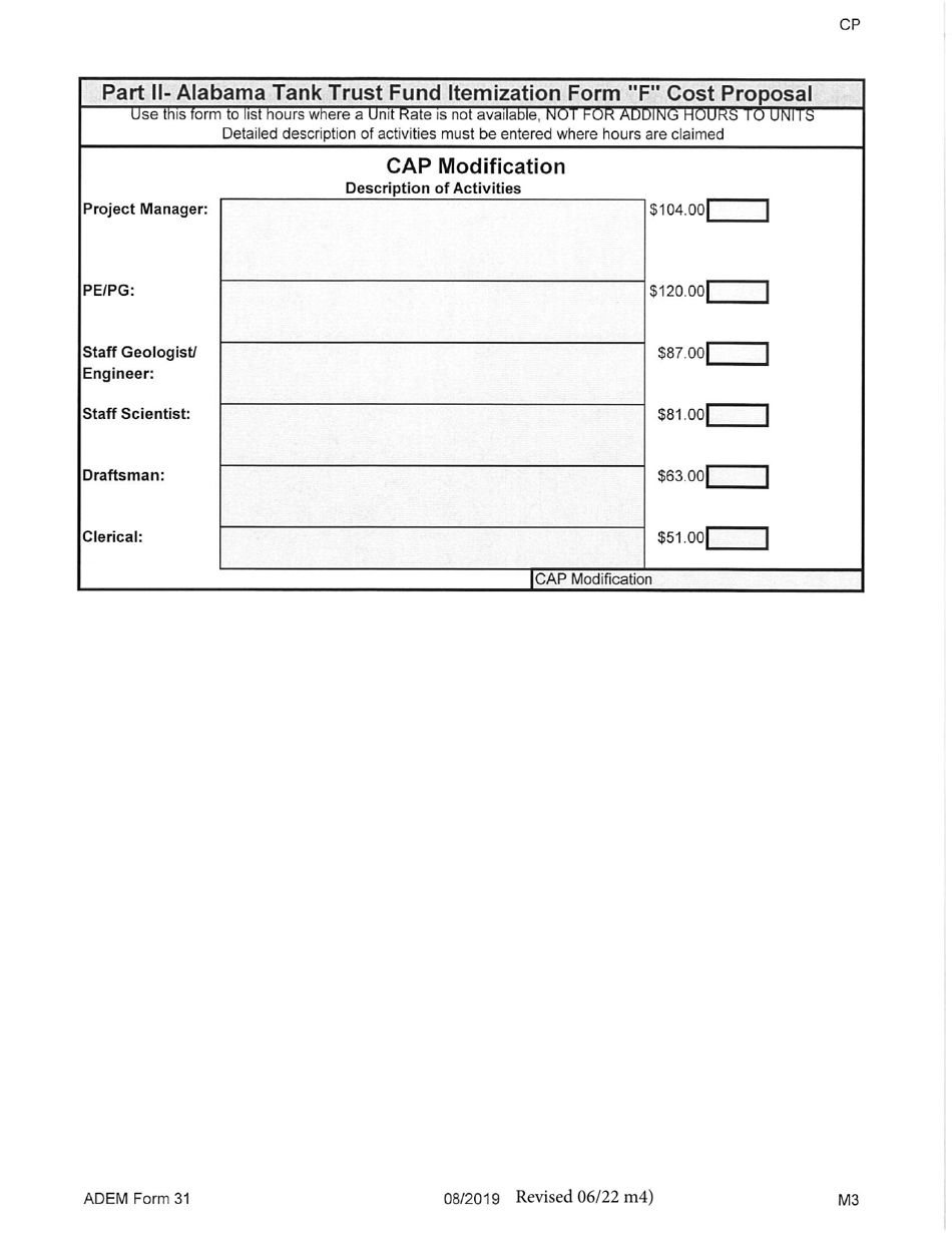 ADEM Form 31 Alabama Tank Trust Fund Cost Proposal - Alabama, Page 15
