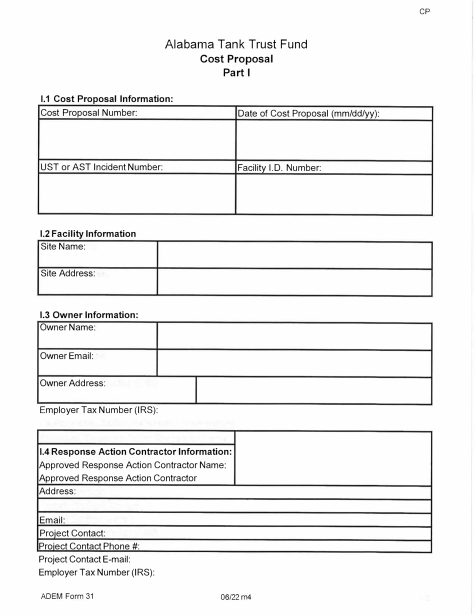 ADEM Form 31 Alabama Tank Trust Fund Cost Proposal - Alabama, Page 2