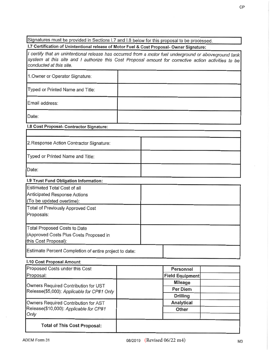 ADEM Form 31 Alabama Tank Trust Fund Cost Proposal - Alabama, Page 4