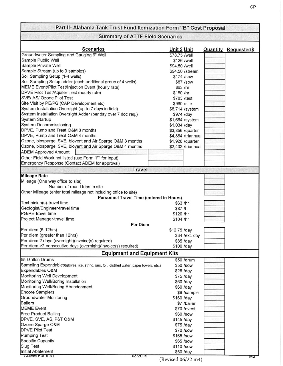 ADEM Form 31 Alabama Tank Trust Fund Cost Proposal - Alabama, Page 8