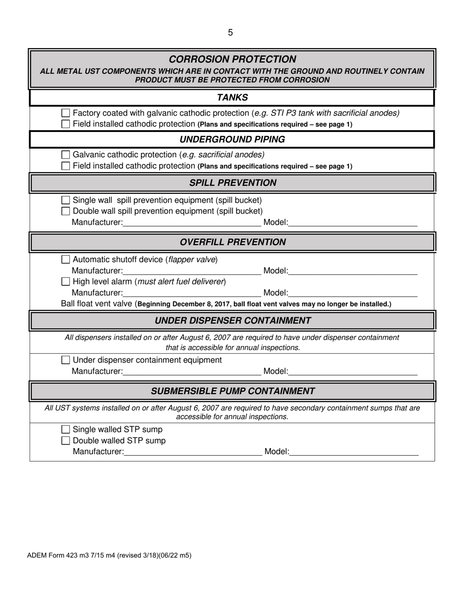 ADEM Form 423 Notice of Proposed Underground Storage Tank (Ust) System New Installation or Modification - Alabama, Page 6