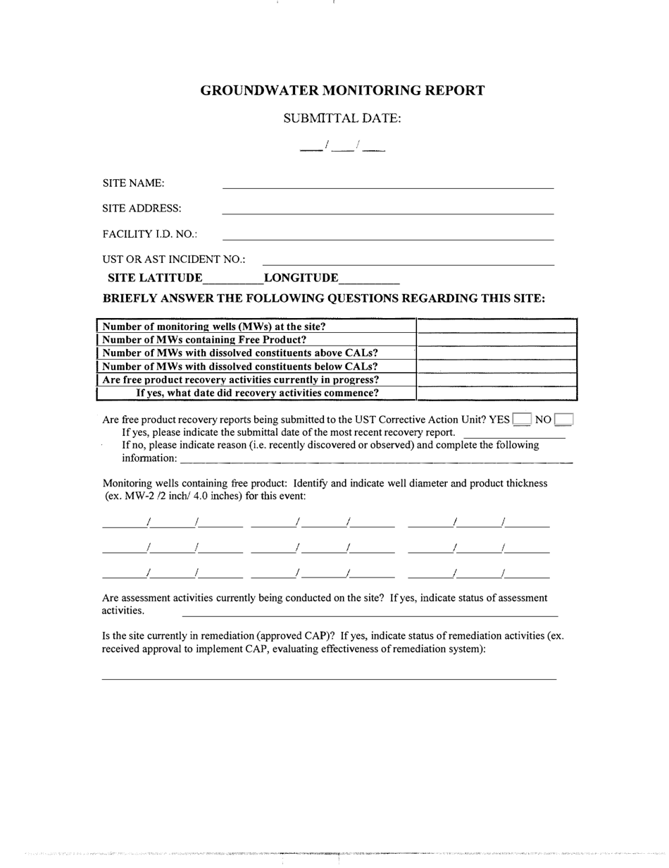 ADEM Form 476 Ust Groundwater Monitoring Report - Alabama, Page 2