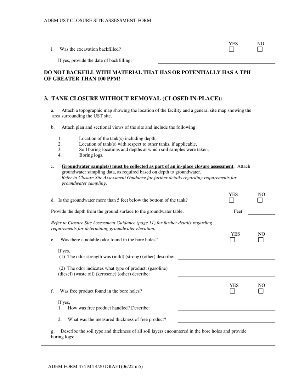 ADEM Form 474 ADEM Ust Closure Site Assessment Report - Alabama, Page 6