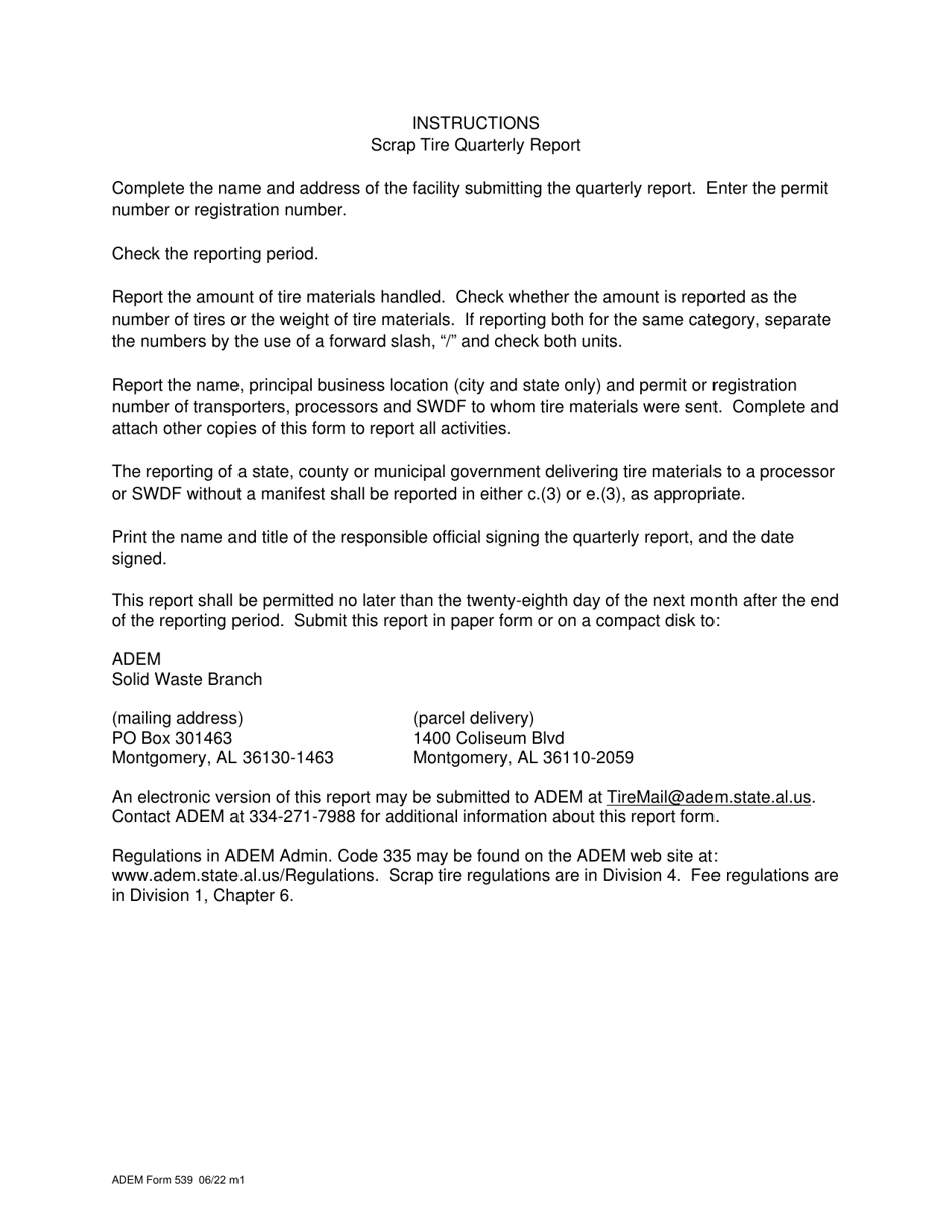 ADEM Form 539 Scrap Tire Quarterly Report - Alabama, Page 3
