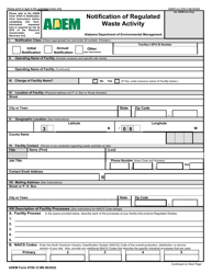 ADEM Form 8700-12 Notification of Regulated Waste Activity - Alabama