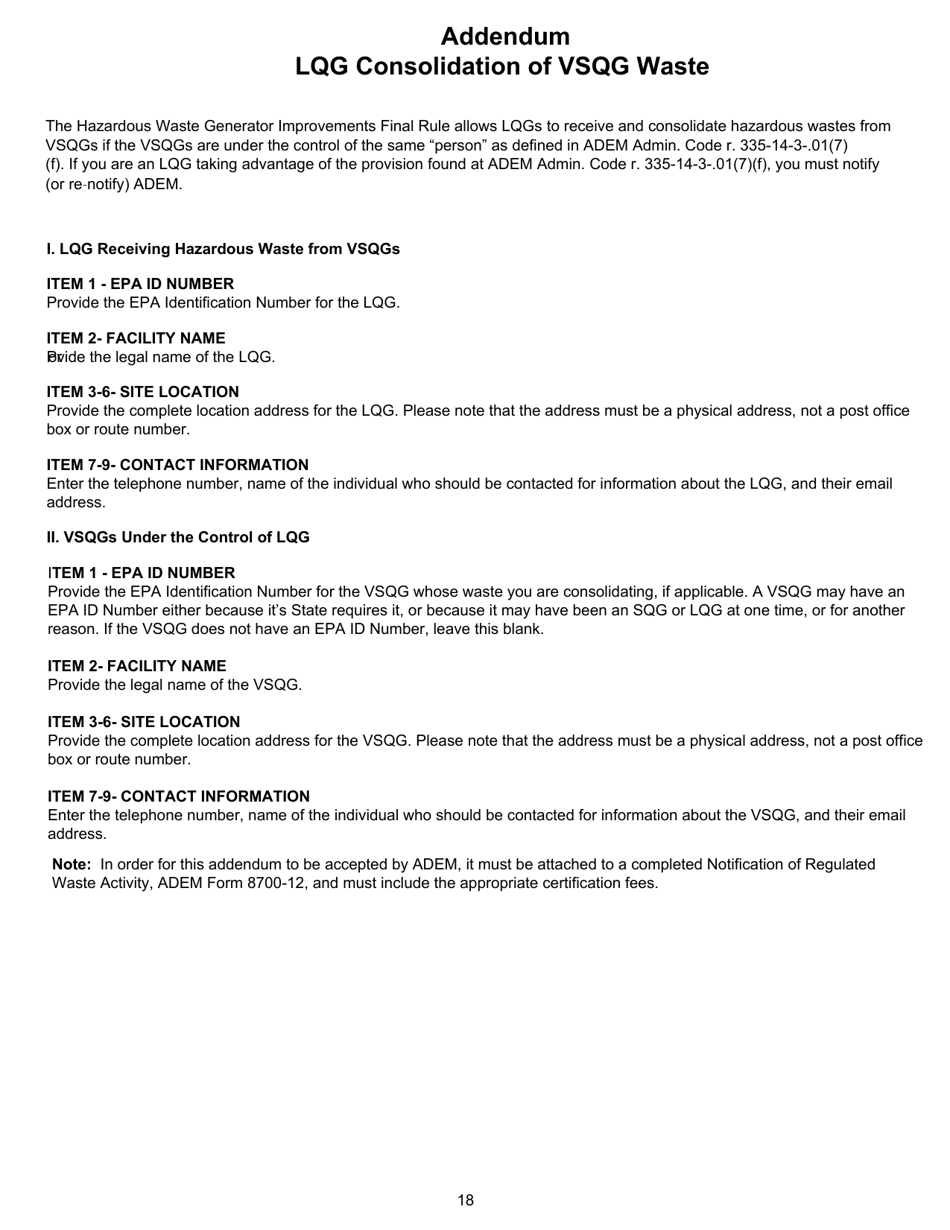 ADEM Form 8700-12 Notification of Regulated Waste Activity - Alabama, Page 31