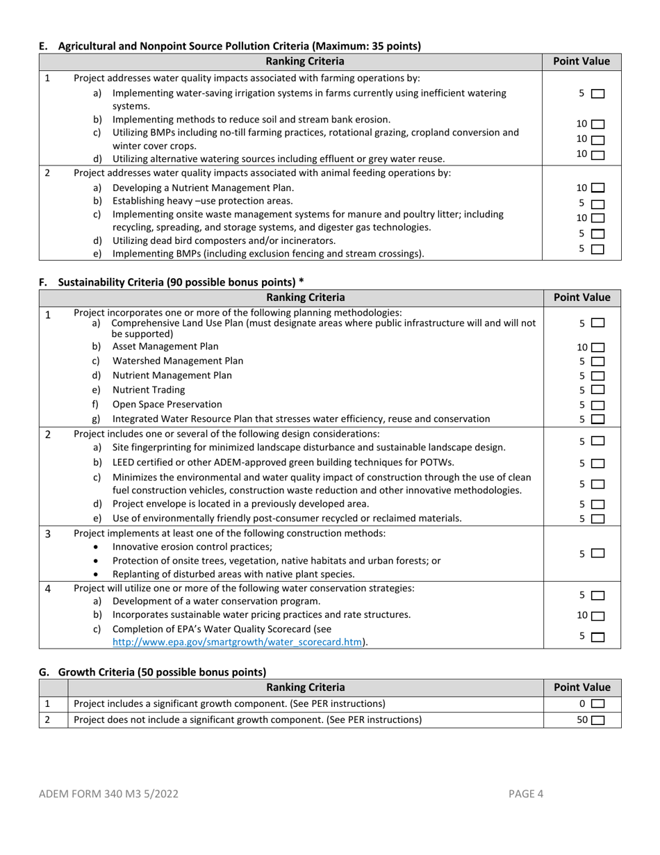 ADEM Form 340 Clean Water State Revolving Fund Preapplication - Alabama, Page 4