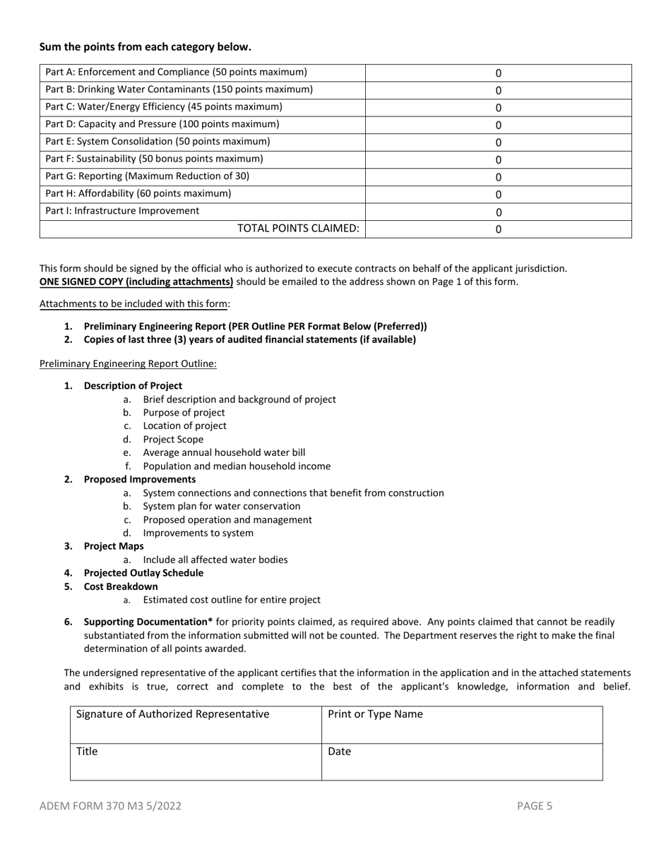 ADEM Form 370 Drinking Water State Revolving Fund Preapplication - Alabama, Page 5
