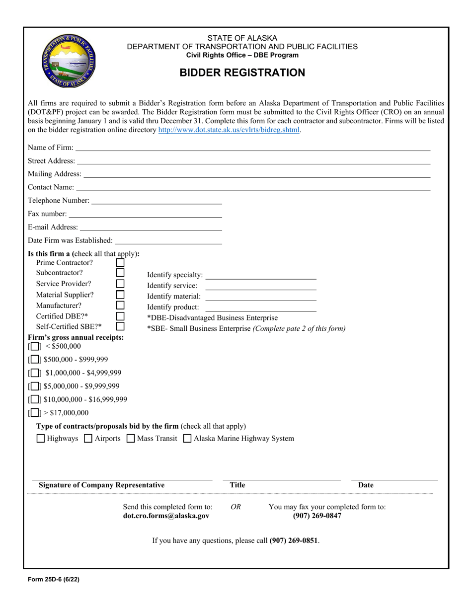 Form 25D-6 Bidder Registration - Alaska, Page 1