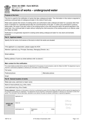 Document preview: Form W2F121 Notice of Works - Underground Water - Queensland, Australia