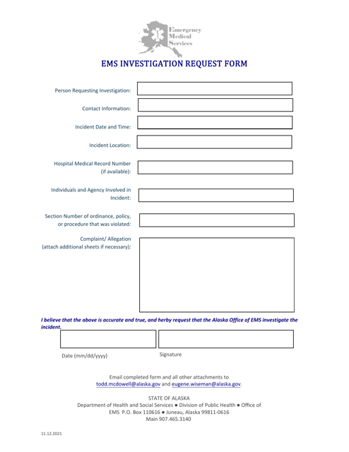 EMS Investigation Request Form - Alaska Download Pdf