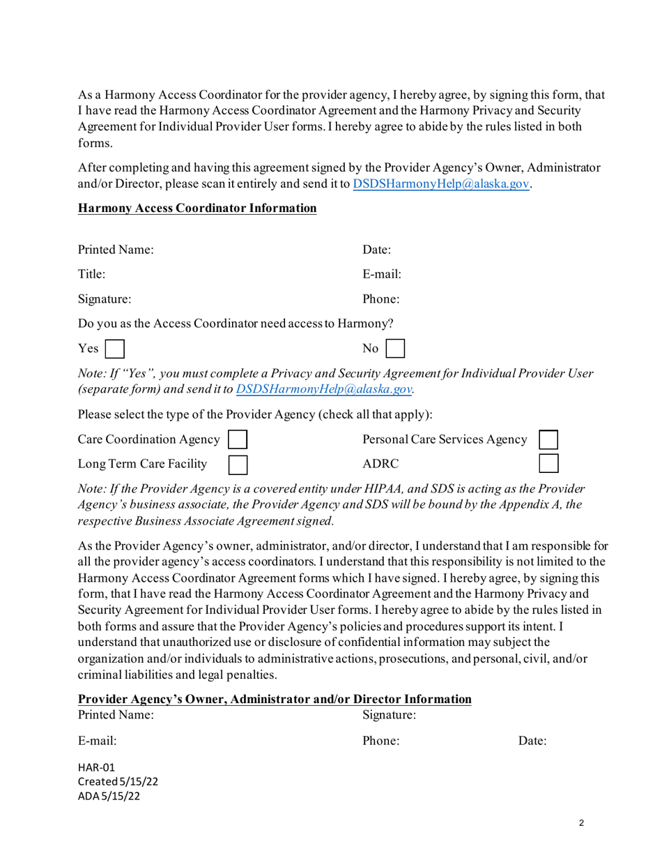 Form HAR-01 - Fill Out, Sign Online and Download Fillable PDF, Alaska ...