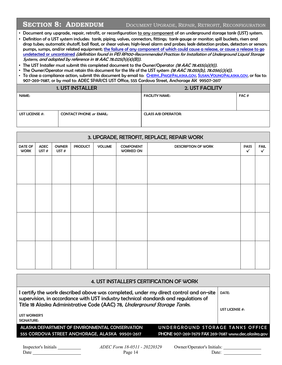 ADEC Form 18-0511 Ust Operations Inspection Report - Alaska, Page 14