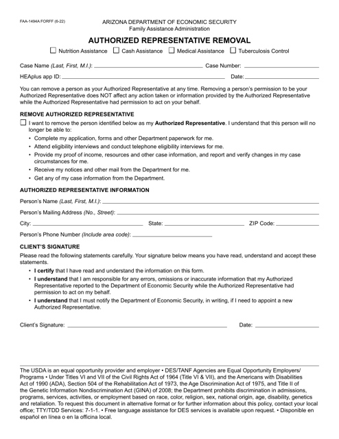 Form FAA-1494A  Printable Pdf