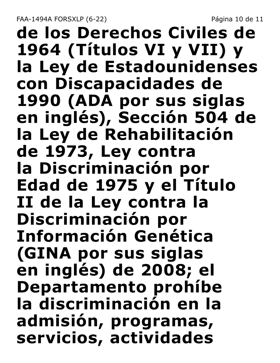Formulario FAA-1494A-SXLP Remocion De Un(A) Representante Autorizado(A) (Letra Extra Grande) - Arizona (Spanish), Page 10
