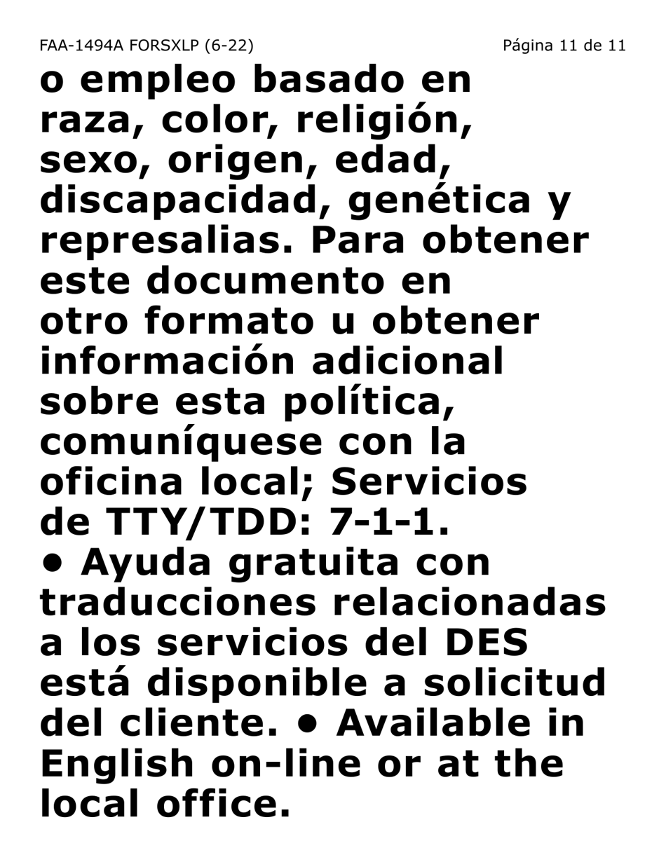 Formulario FAA-1494A-SXLP Remocion De Un(A) Representante Autorizado(A) (Letra Extra Grande) - Arizona (Spanish), Page 11