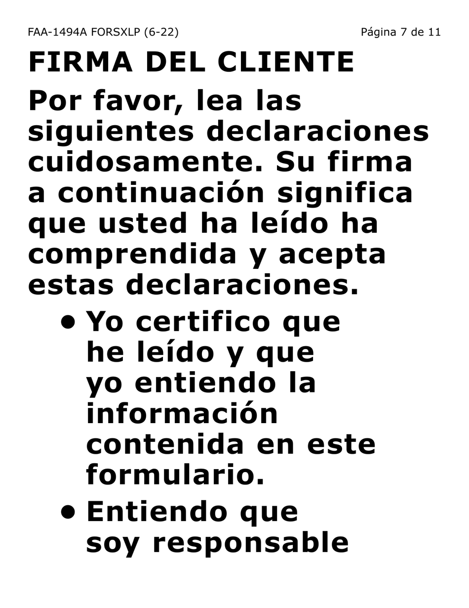 Formulario FAA-1494A-SXLP Remocion De Un(A) Representante Autorizado(A) (Letra Extra Grande) - Arizona (Spanish), Page 7
