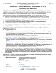 Form UIA-1029A Application for Transient Lodging Seasonal Employment Status - Arizona