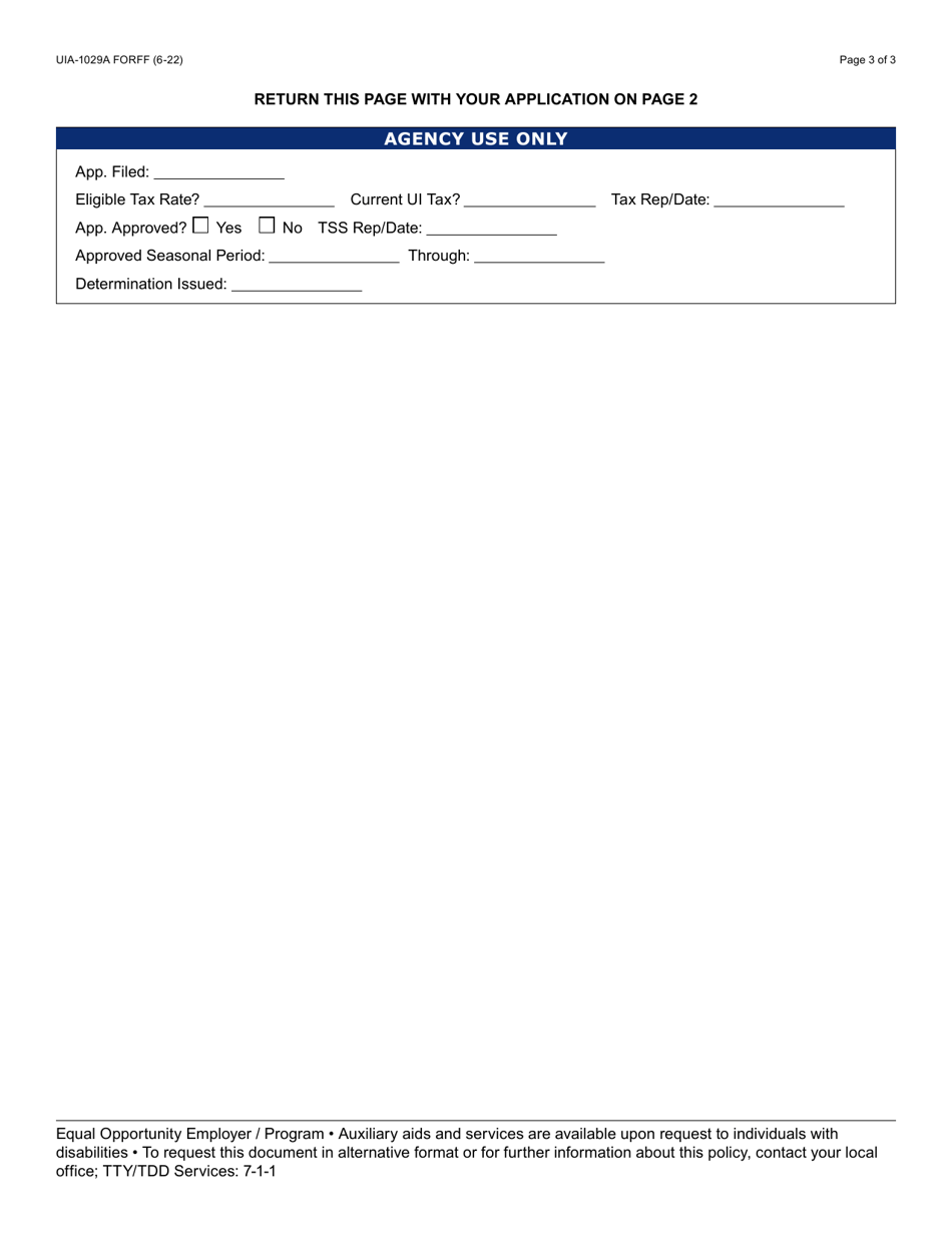 Form UIA-1029A Application for Transient Lodging Seasonal Employment Status - Arizona, Page 3
