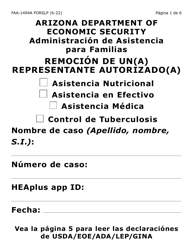 Document preview: Formulario FAA-1494A-SLP Remocion De Un(A) Representante Autorizado(A) (Letra Grande) - Arizona (Spanish)