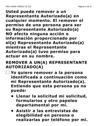 Formulario FAA-1494A-SLP Remocion De Un(A) Representante Autorizado(A) (Letra Grande) - Arizona (Spanish), Page 2