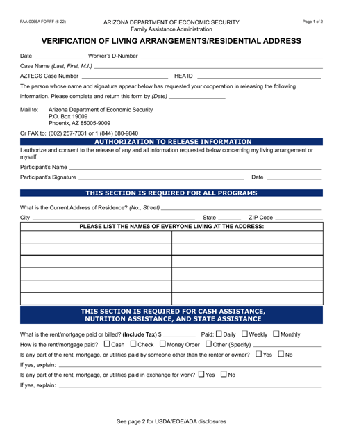 Form FAA-0065A  Printable Pdf