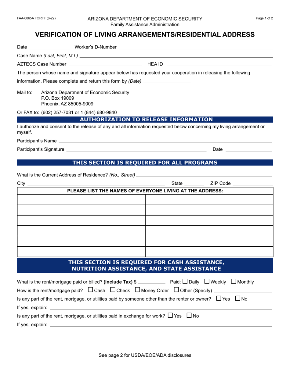 Form FAA0065A Download Fillable PDF or Fill Online Verification of