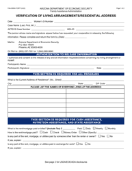 Form FAA-0065A Verification of Living Arrangements/Residential Address - Arizona