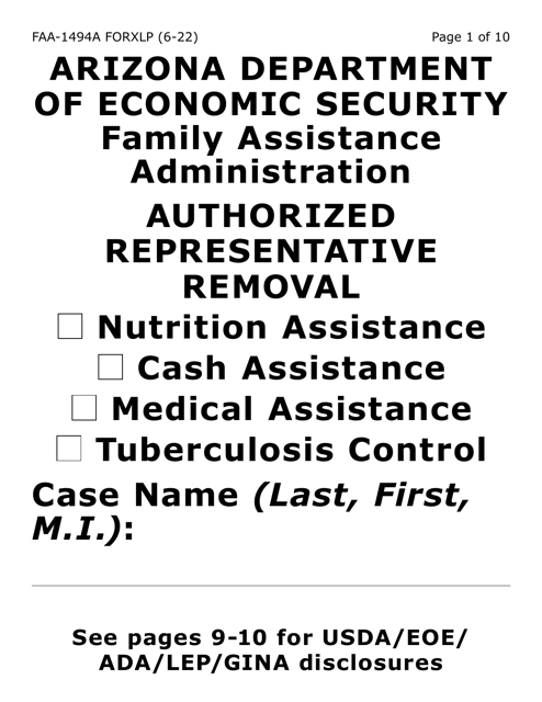 Form FAA-1494A-XLP  Printable Pdf