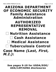 Form FAA-1494A-XLP Authorized Representative Removal (Exrta Large Print) - Arizona