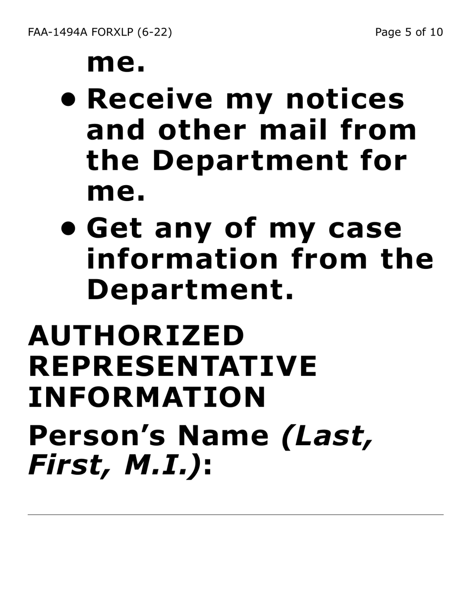 Form FAA-1494A-XLP Authorized Representative Removal (Exrta Large Print) - Arizona, Page 5