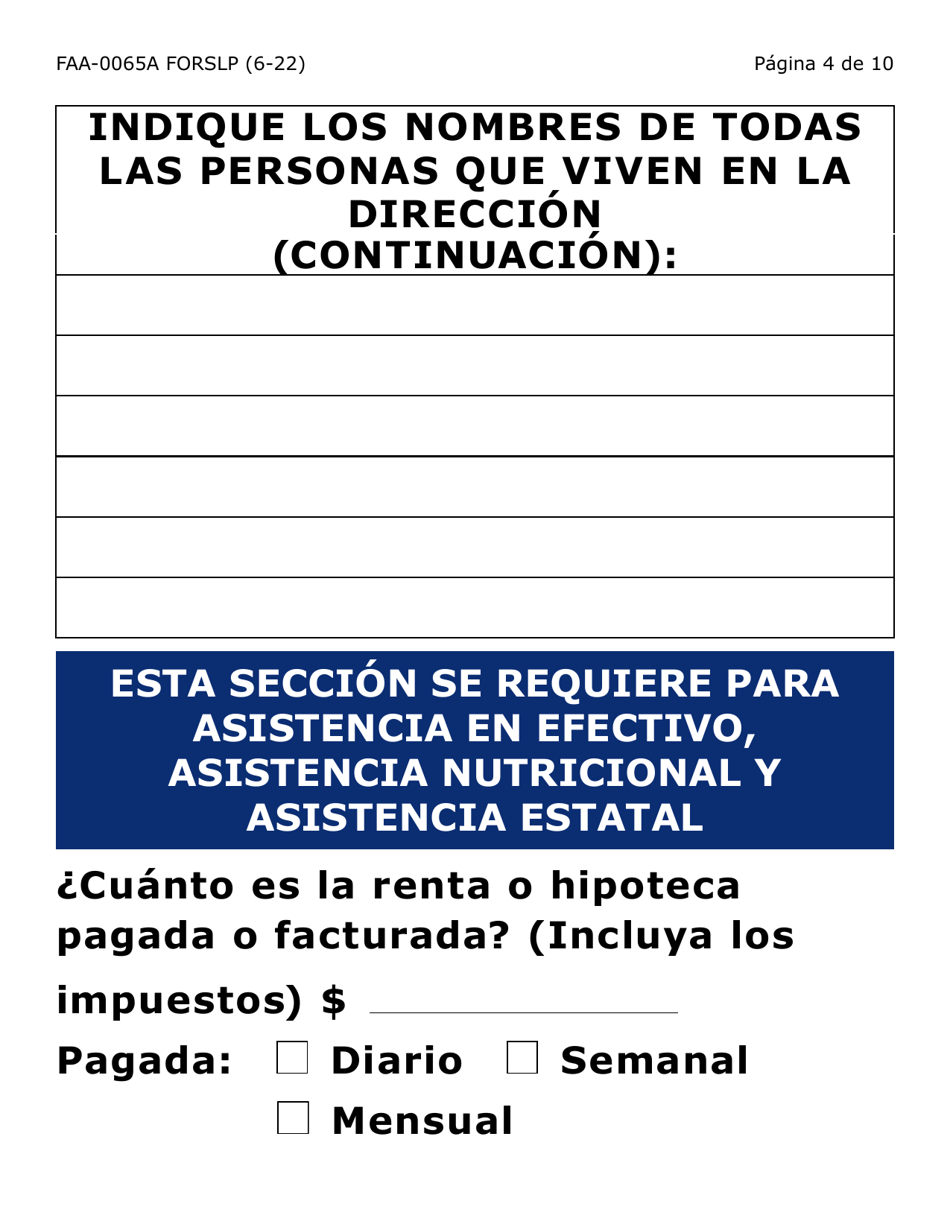 Formulario FAA-0065A-SLP Verificacion De Situacion De Residencia / Direccion Residencial (Letra Grande) - Arizona (Spanish), Page 4