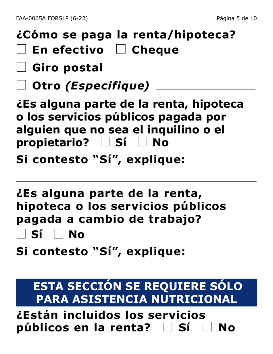 Formulario FAA-0065A-SLP Verificacion De Situacion De Residencia / Direccion Residencial (Letra Grande) - Arizona (Spanish), Page 5