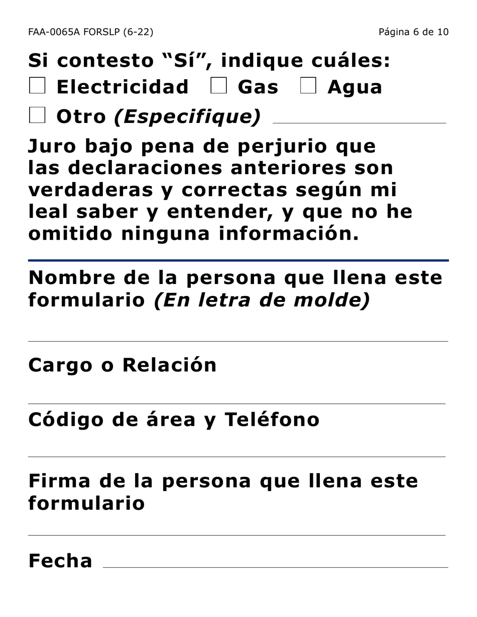 Formulario FAA-0065A-SLP Verificacion De Situacion De Residencia / Direccion Residencial (Letra Grande) - Arizona (Spanish), Page 6