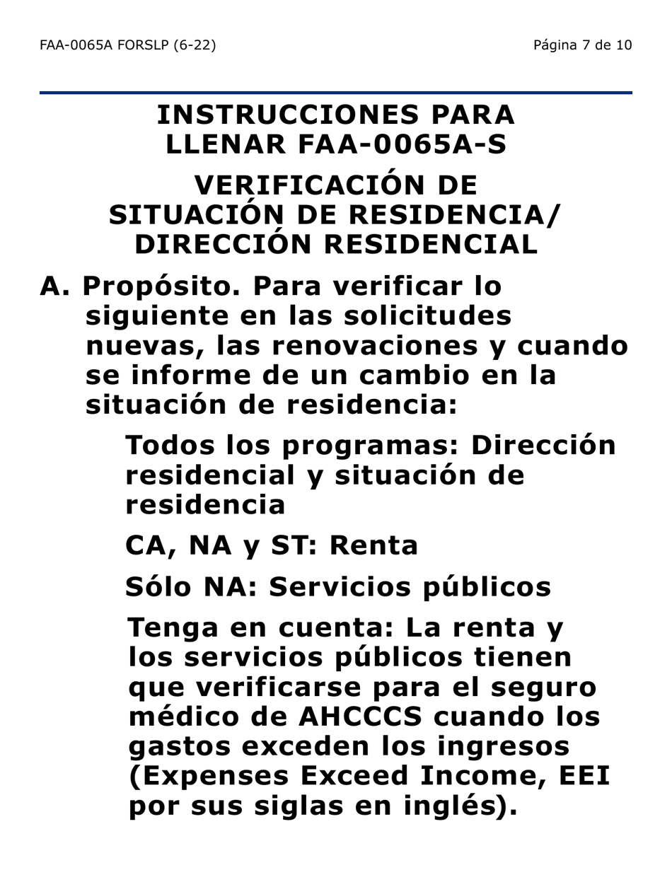 Formulario FAA-0065A-SLP Verificacion De Situacion De Residencia / Direccion Residencial (Letra Grande) - Arizona (Spanish), Page 7