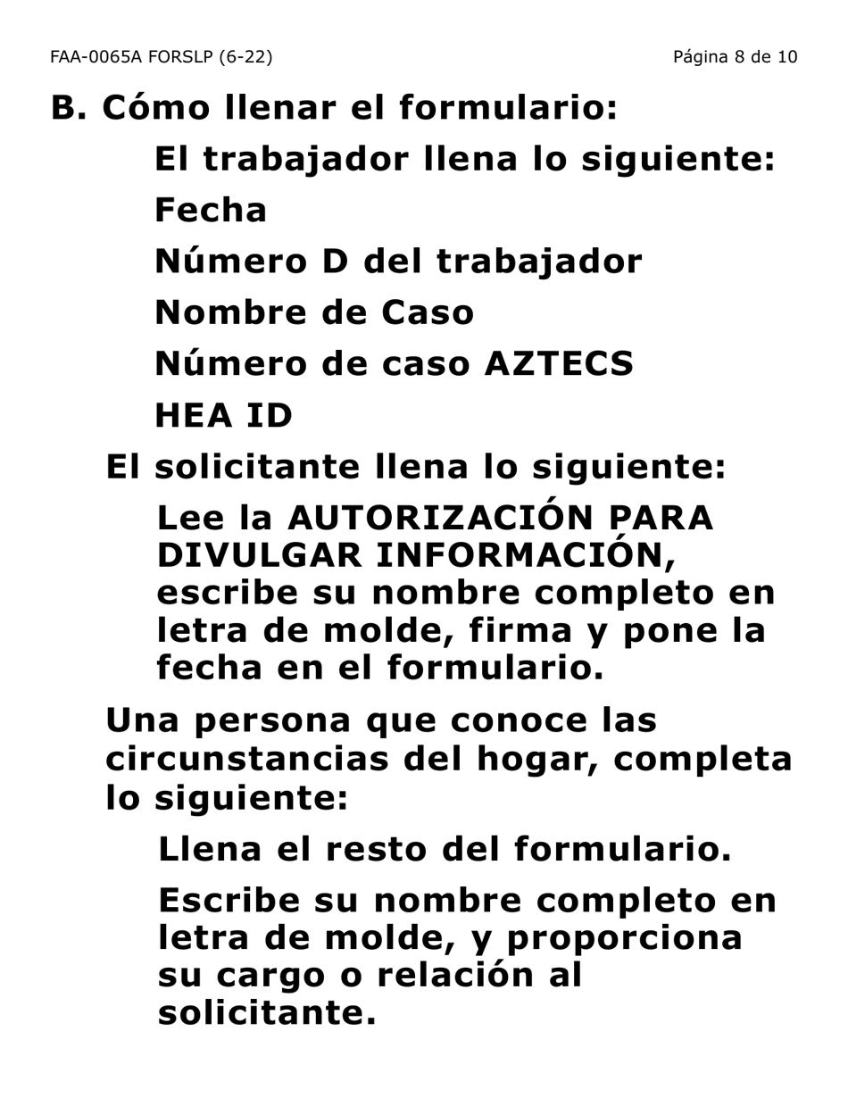 Formulario FAA-0065A-SLP Verificacion De Situacion De Residencia / Direccion Residencial (Letra Grande) - Arizona (Spanish), Page 8