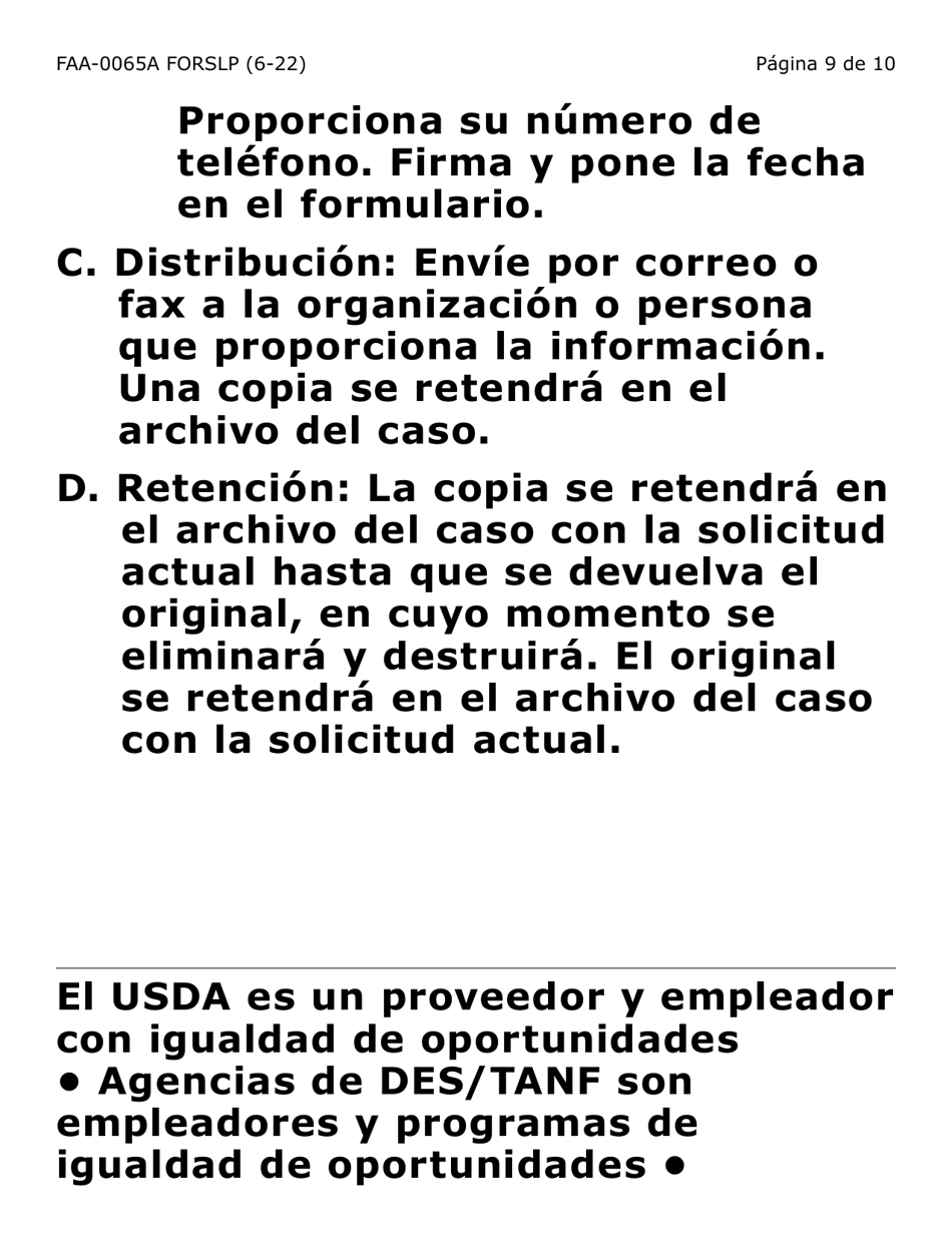 Formulario FAA-0065A-SLP Verificacion De Situacion De Residencia / Direccion Residencial (Letra Grande) - Arizona (Spanish), Page 9