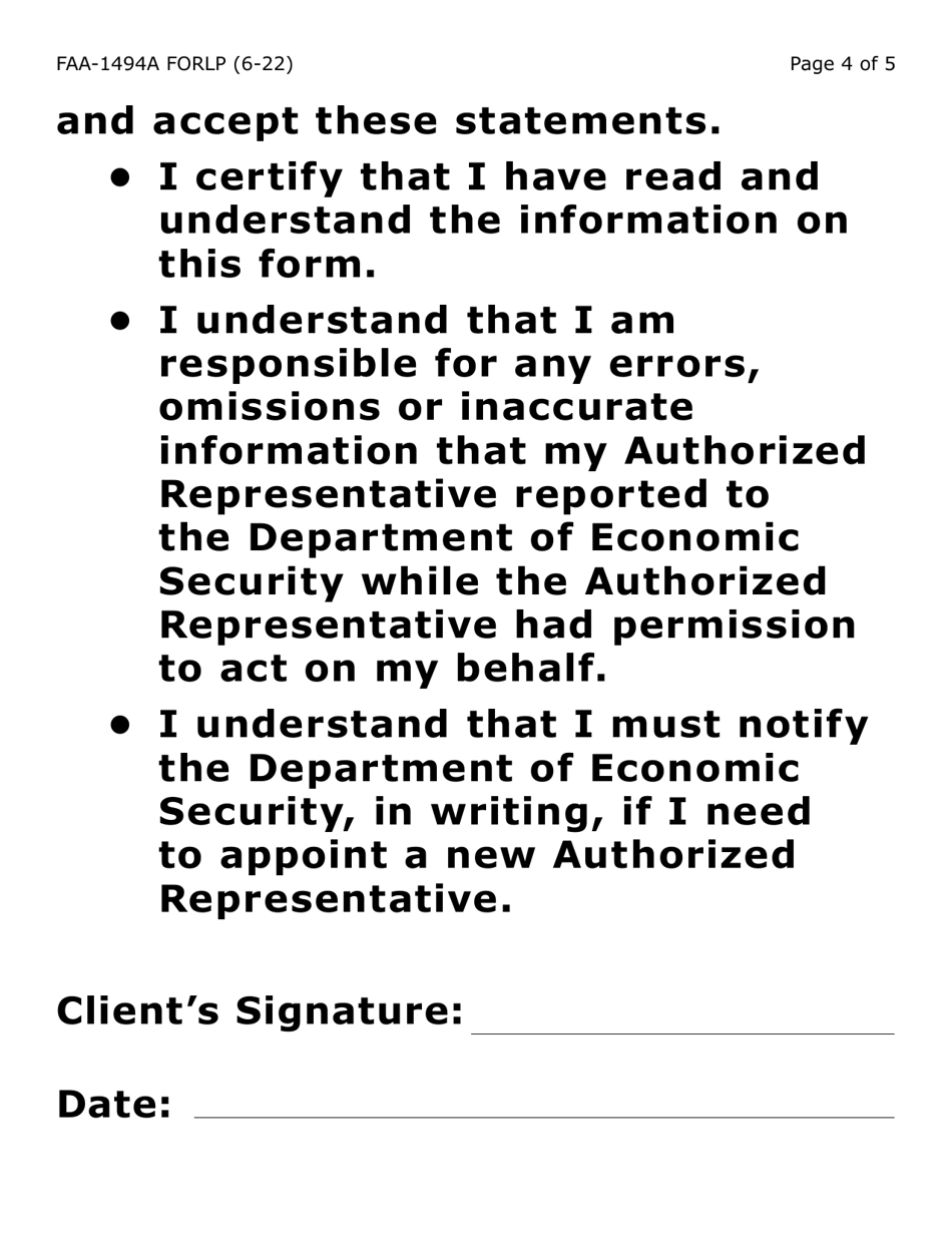 Form FAA-1494A-LP Authorized Representative Removal (Large Print) - Arizona, Page 4