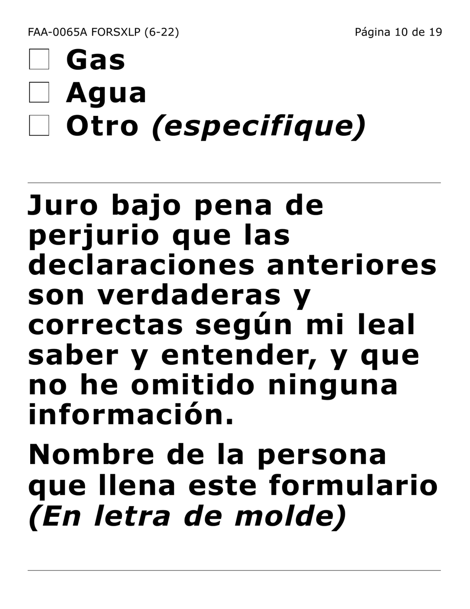 Formulario FAA-0065A-SXLP Verificacion De Situacion De Residencia / Direccion Residencial (Letra Extra Grande) - Arizona (Spanish), Page 10